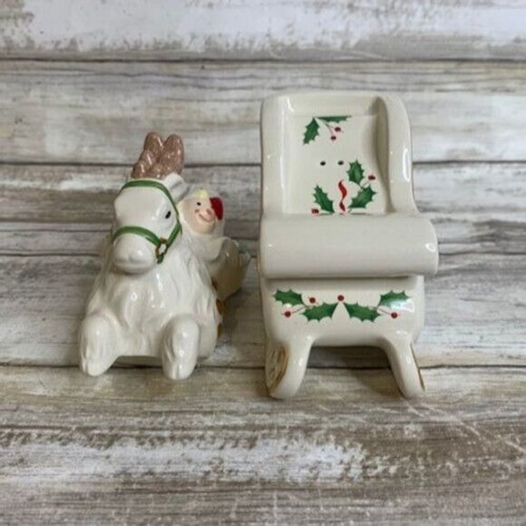 Vintage 2003 Lenox Holiday Reindeer & Sleigh Stackable Salt and Pepper Shakers - Picture 6 of 9